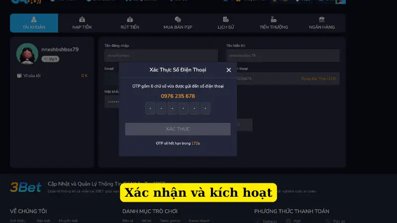 Xác nhận và kích hoạt