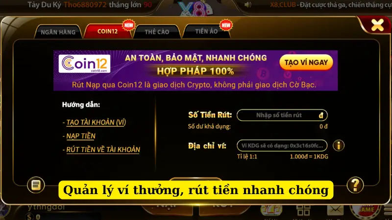 Quản lý ví thưởng, rút tiền nhanh chóng